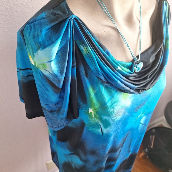 Worthington Black and Blue Print Patterned Dressy Blouse Size XL - Picture 4 of 9